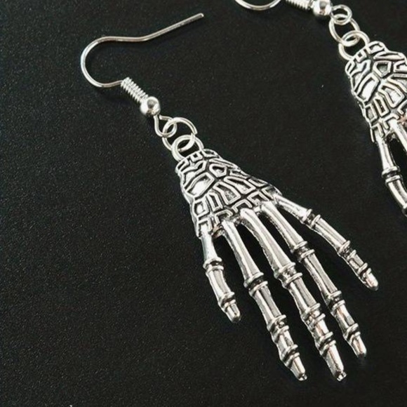 Skeleton Hands Gothic Dangle Earrings - Picture 2 of 5